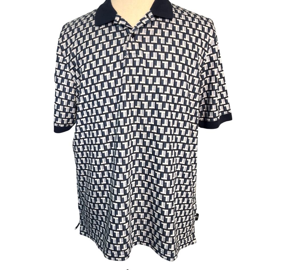 Ted Baker London Men’s Patterned Polo Shirt Navy Geometric Print Size 5